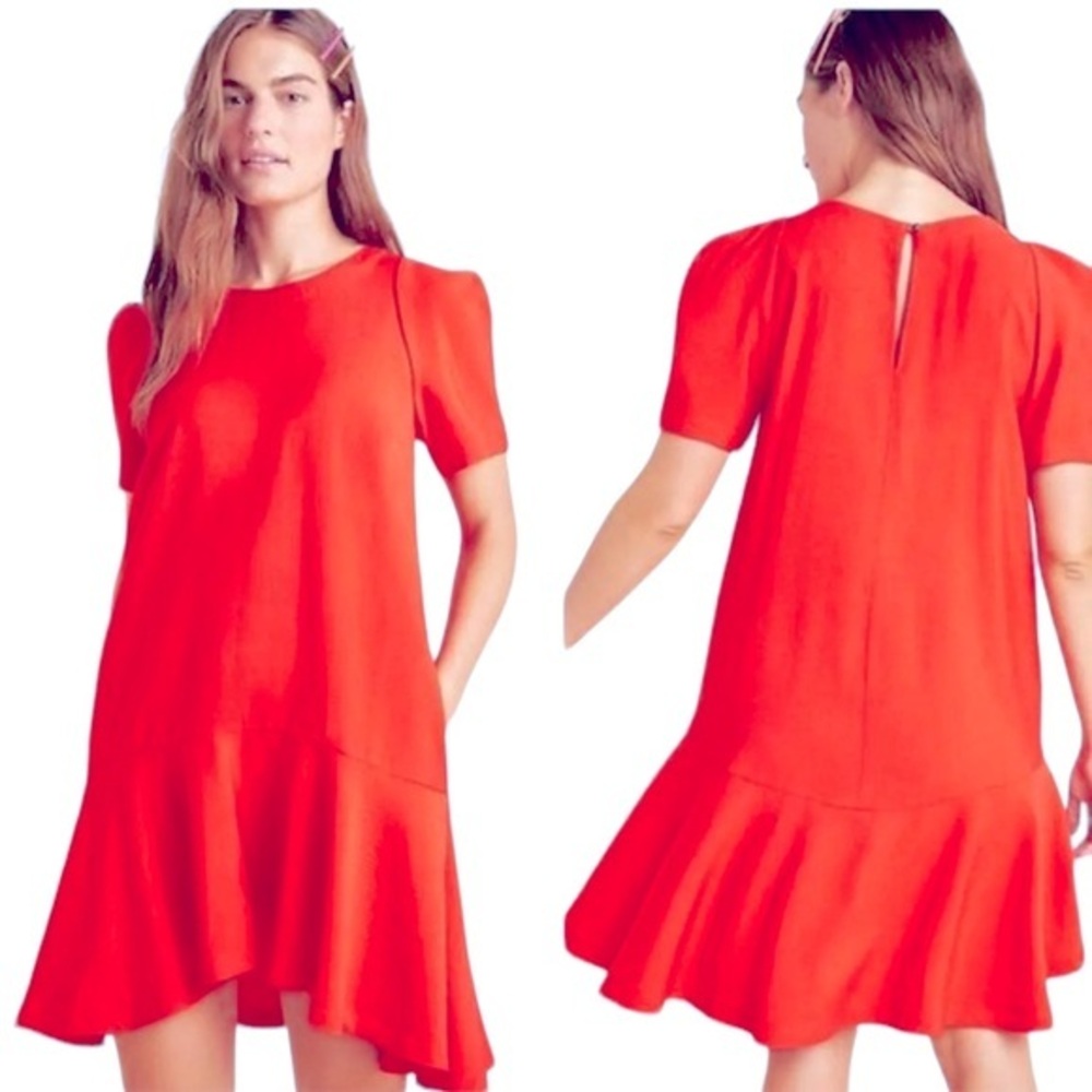 ANTHROPOLOGIE MAEVE SHORT SLEEVE RED RUFFLE HIGH LOW TIER DRESS 4P
